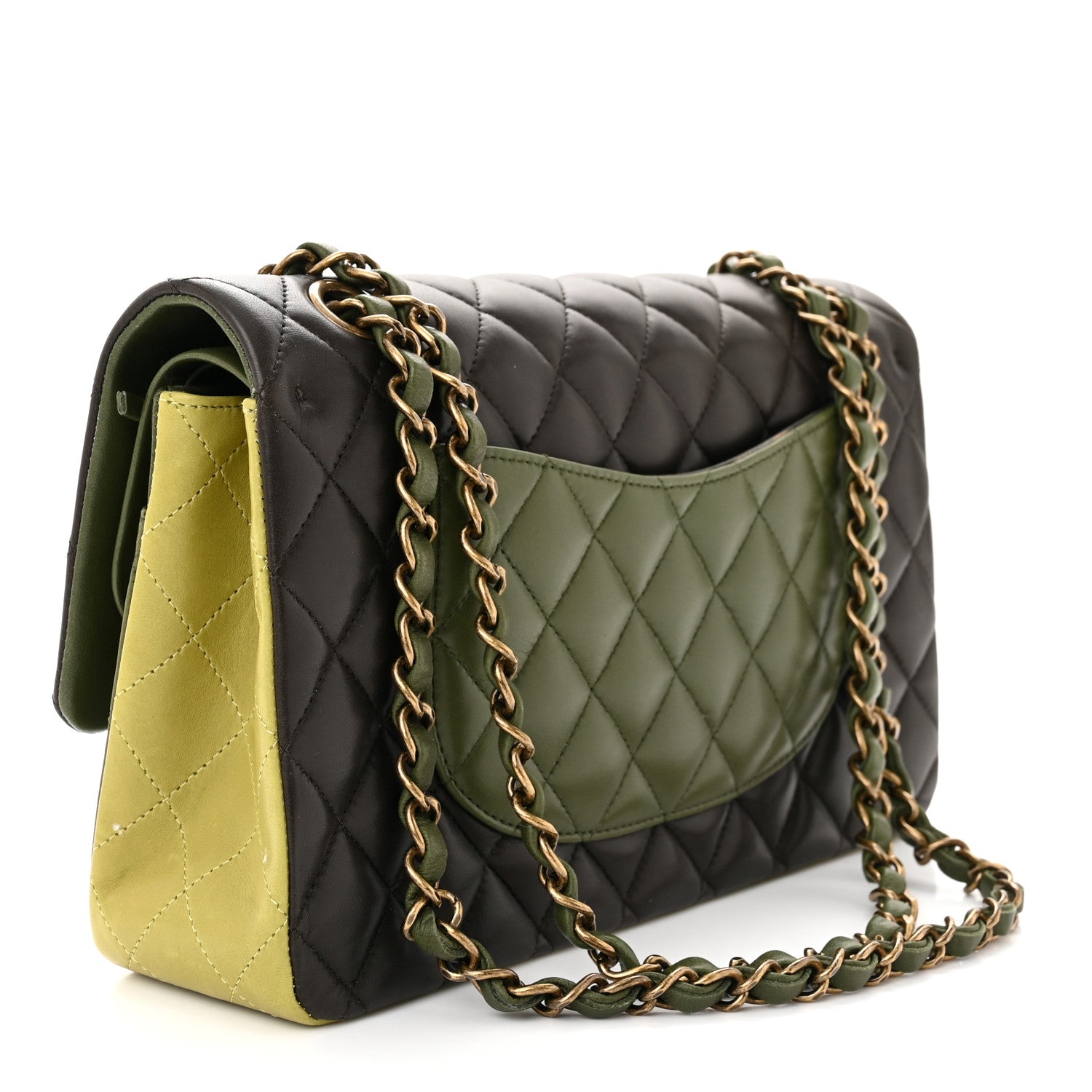 Chanel Lambskin Quilted Tri-Color Medium Double Flap Green Brown 3 of 14