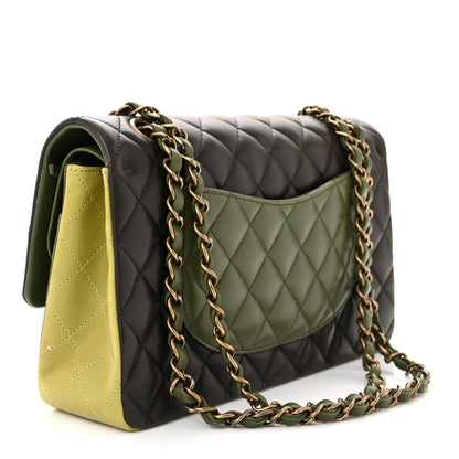 Chanel Lambskin Quilted Tri-Color Medium Double Flap Green Brown 3 of 14
