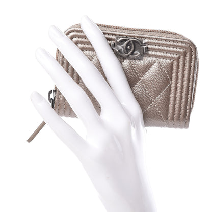 Chanel Caviar Quilted Boy Zip Around Coin Purse Wallet Light Gold 2 of 8