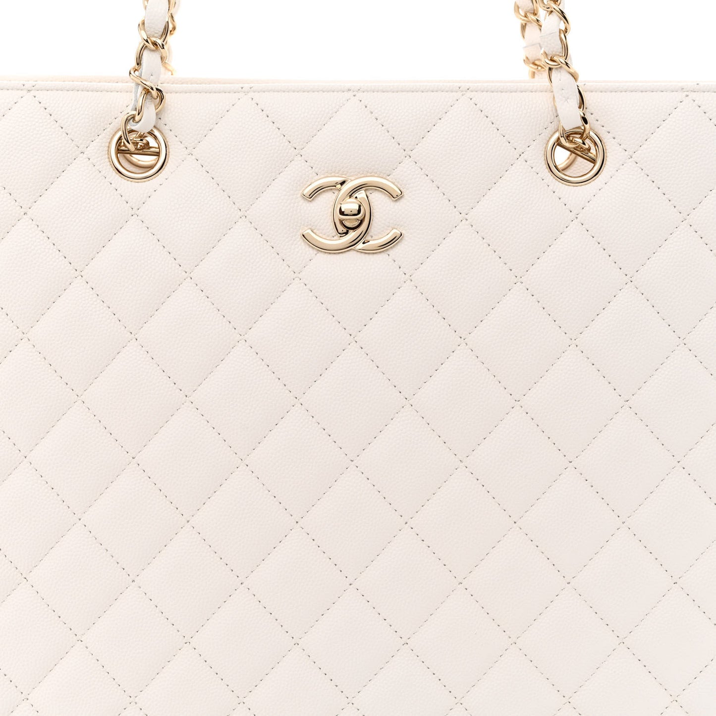 Caviar Quilted Large Classic Shopping Tote White