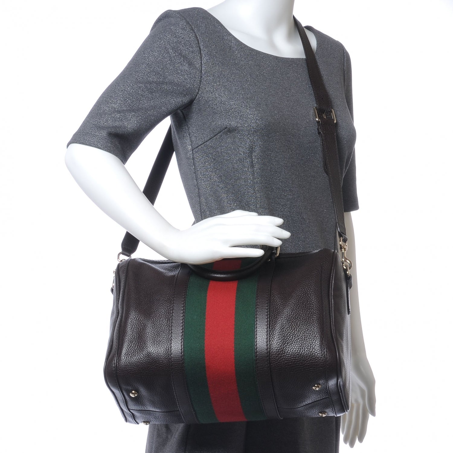 Gucci Leather Vintage Web Medium Boston Brown 2 of 8