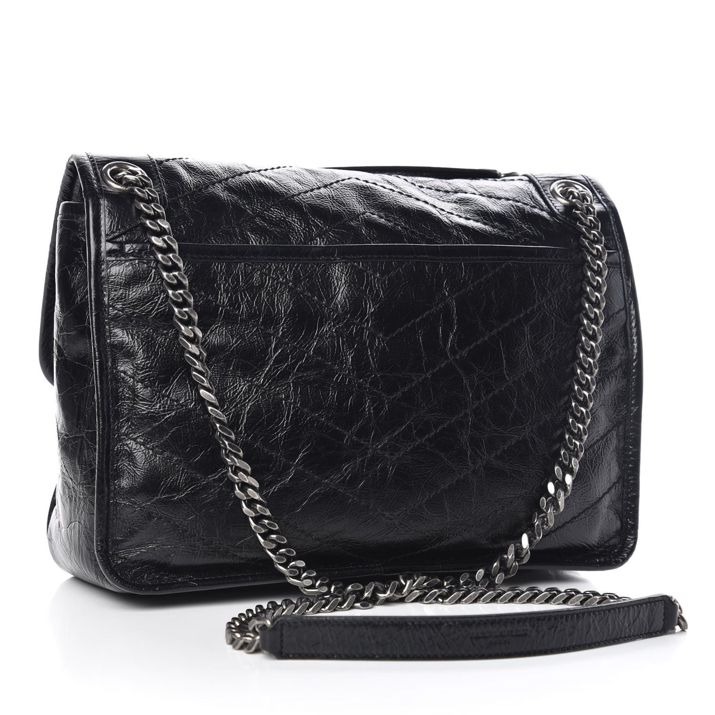 Crinkled Calfskin Matelasse Monogram Medium Niki Chain Satchel Black