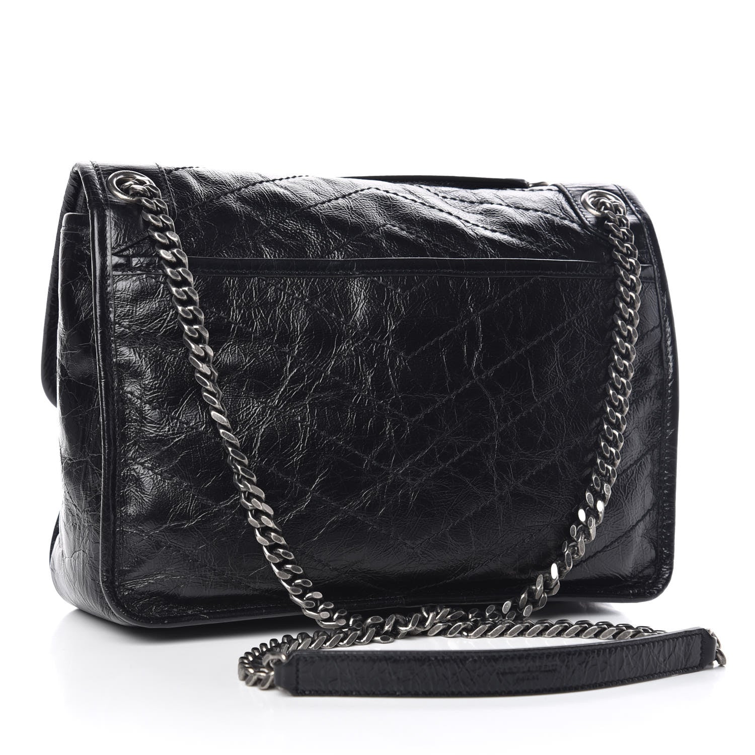 Saint Laurent Crinkled Calfskin Matelasse Monogram Medium Niki Chain Satchel Black 3 of 9