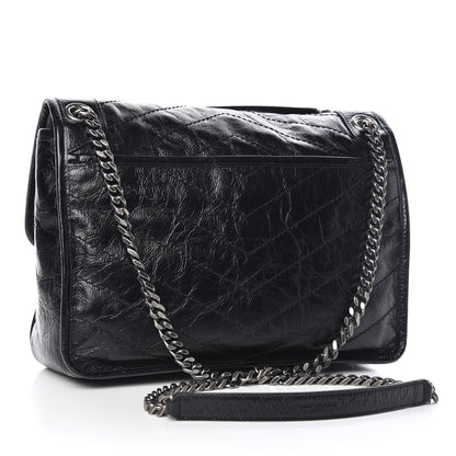 Saint Laurent Crinkled Calfskin Matelasse Monogram Medium Niki Chain Satchel Black 3 of 10