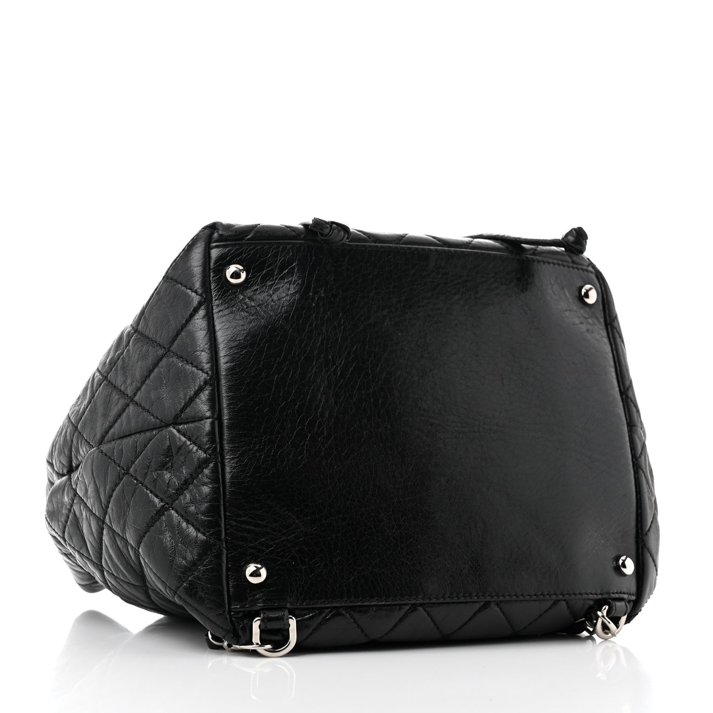 Glazed Calfskin Quilted Beijing Backpack Black