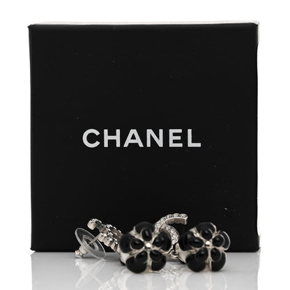 Chanel Pearl Crystal Enamel CC Flower Drop Earrings Gold Black 5 of 5