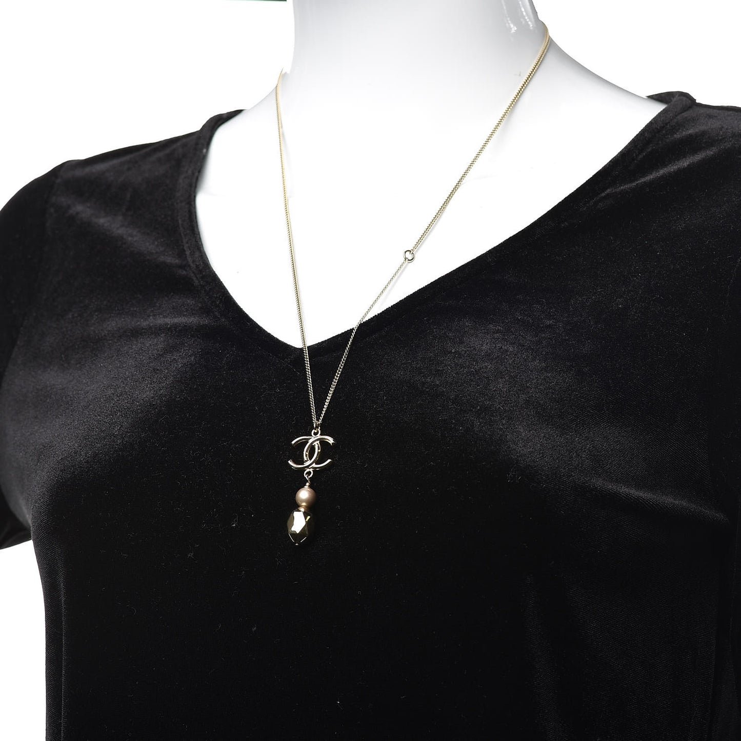 Pearl CC Pendant Necklace Gold Pearly Beige