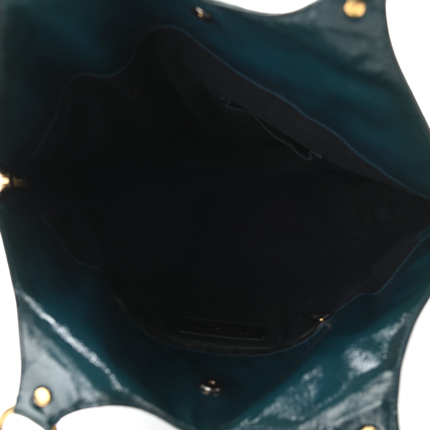 Patent Calfskin Tribute Tote Petrol
