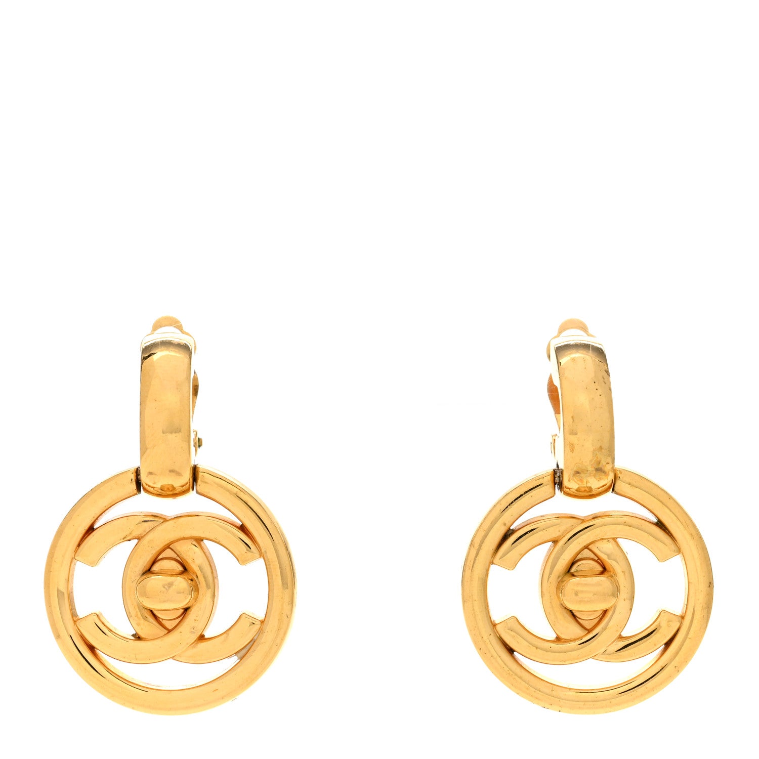 Chanel Metal CC Turnlock Clip On Earrings Gold 1 of 4