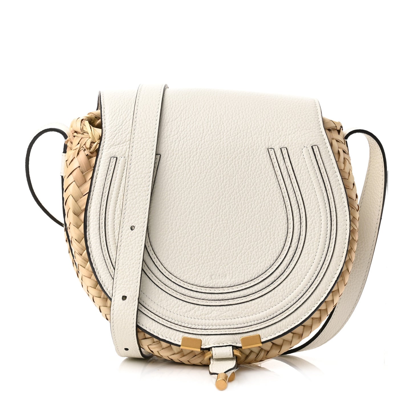 Raffia Small Grain Calfskin Small Marcie Basket Crossbody White