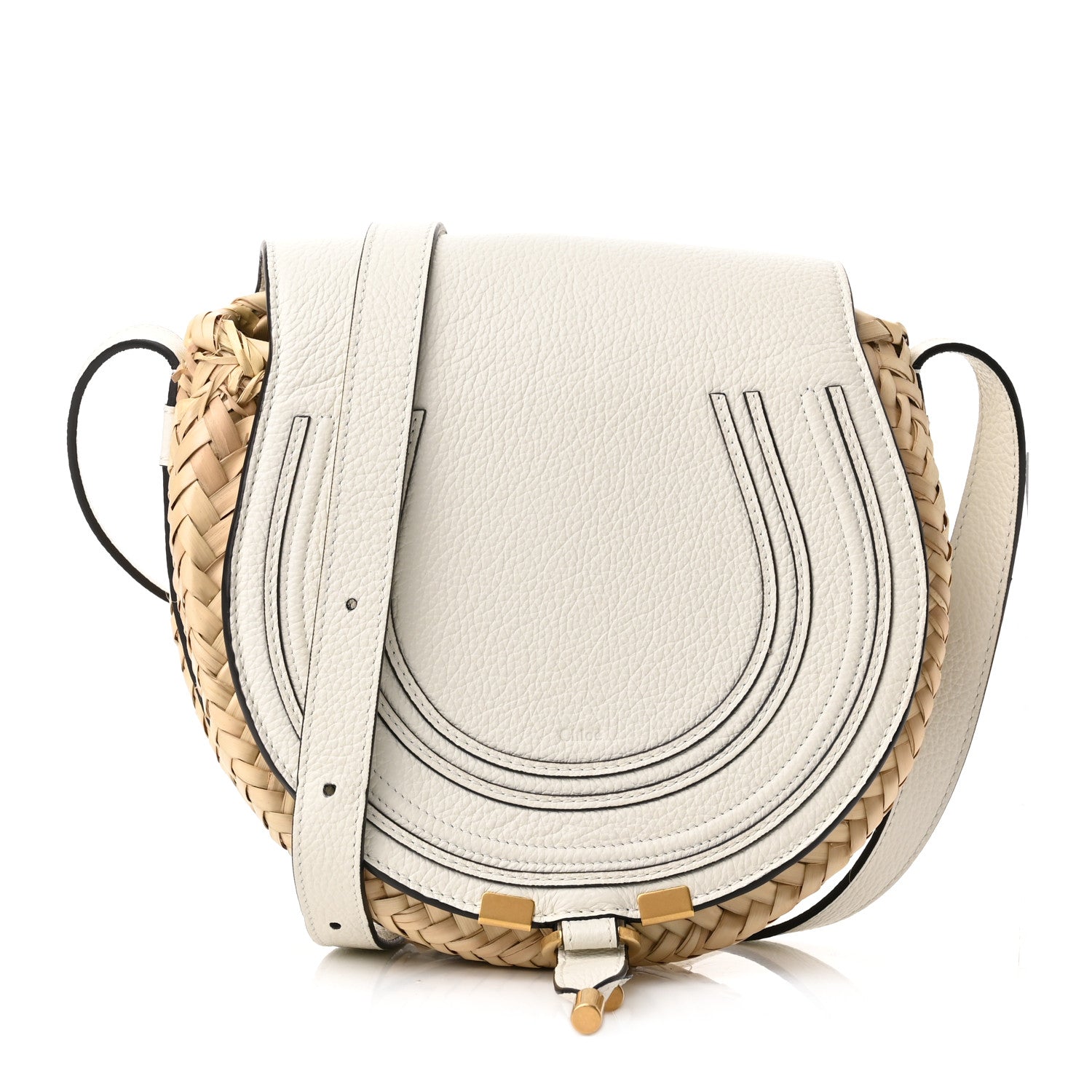 Chloe Raffia Small Grain Calfskin Small Marcie Basket Crossbody White 1 of 9
