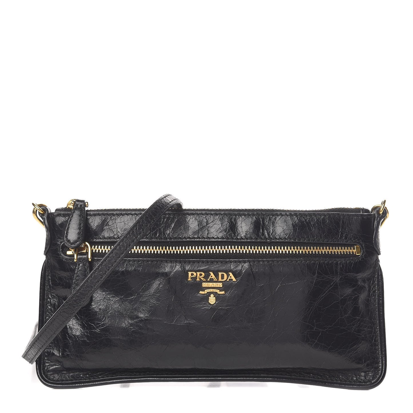 Craquele Zip Crossbody Black