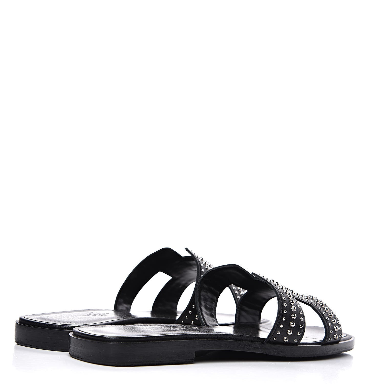 Hermes Calfskin Studded Oran Sandals 38.5 Black 4 of 10