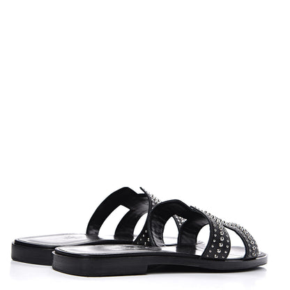 Hermes Calfskin Studded Oran Sandals 38.5 Black 4 of 10