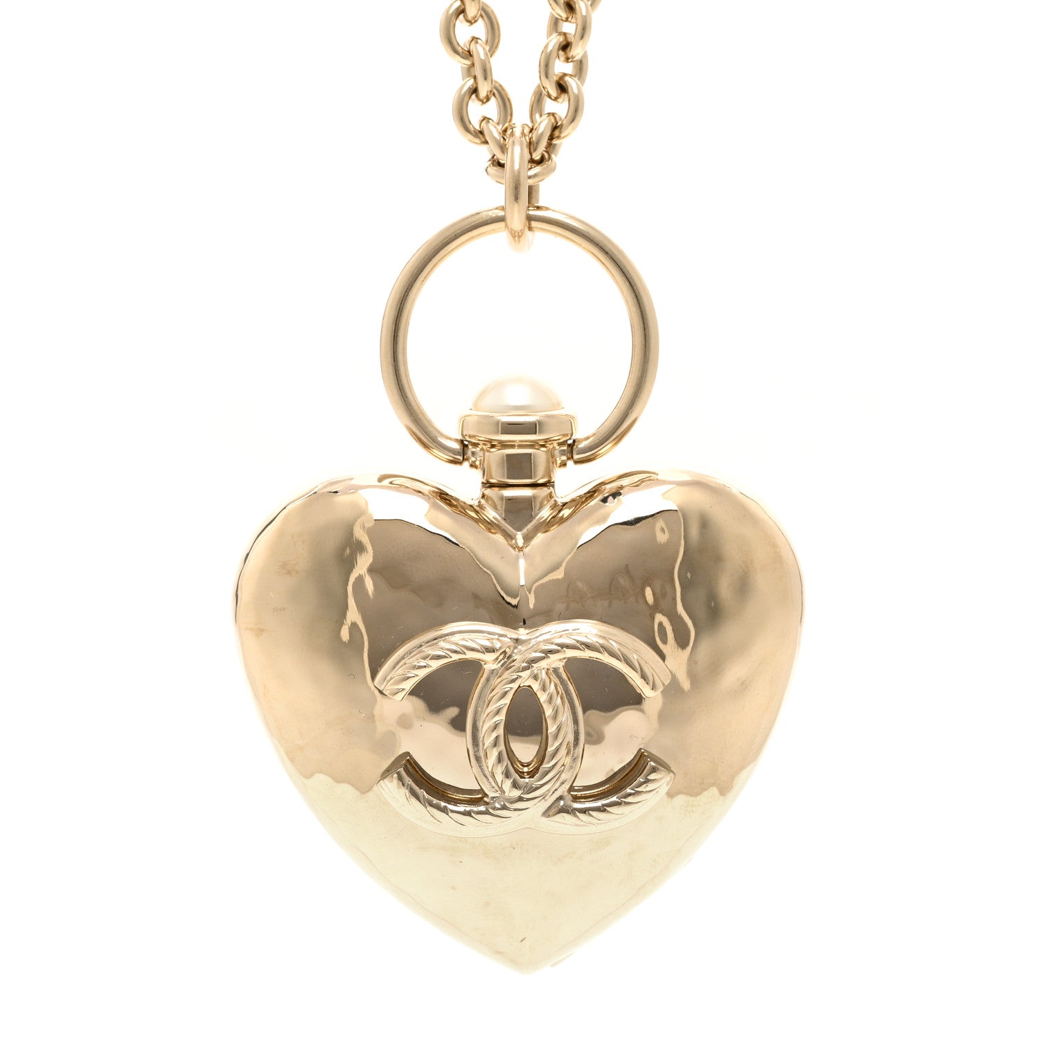 Chanel Metal CC Heart Locket Necklace Gold 4 of 6