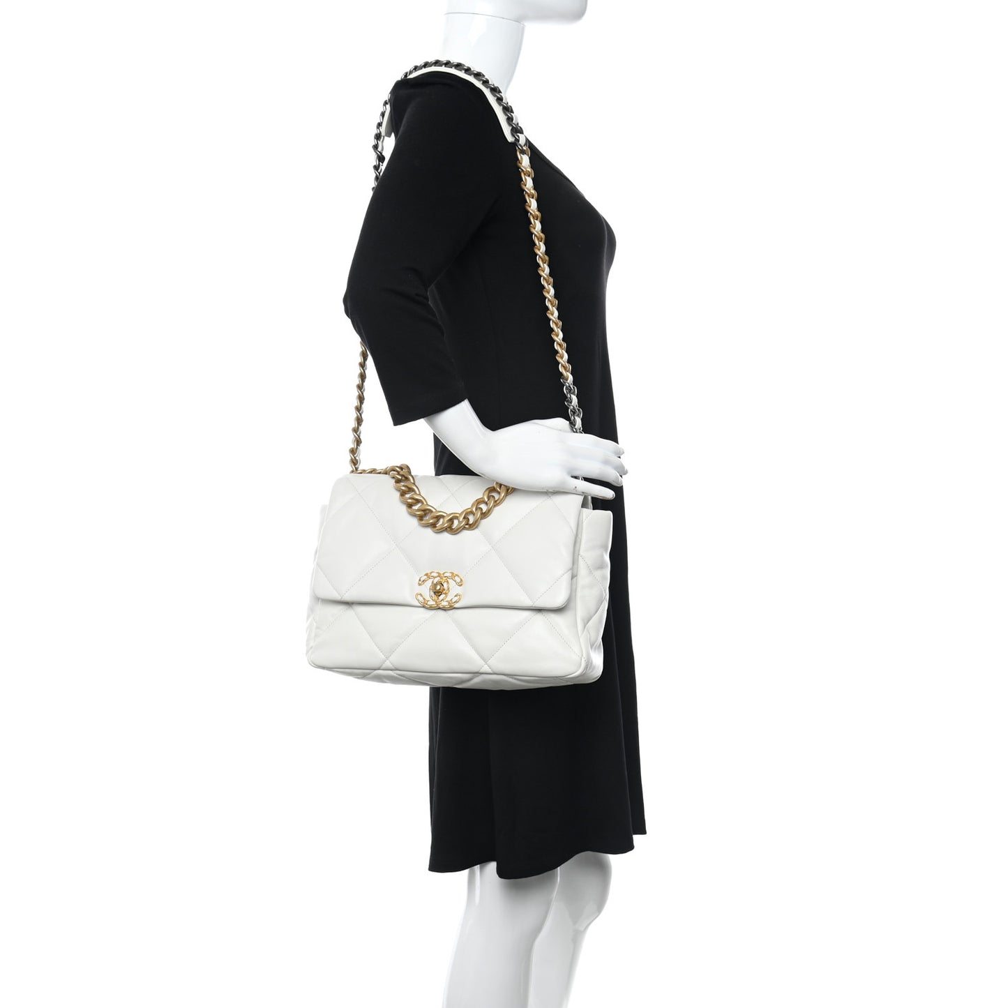 Goatskin Quilted Large Chanel 19 Flap White