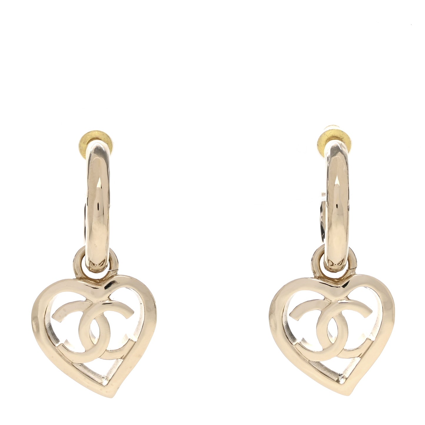 Metal CC Heart Coco In Love Drop Earrings Gold