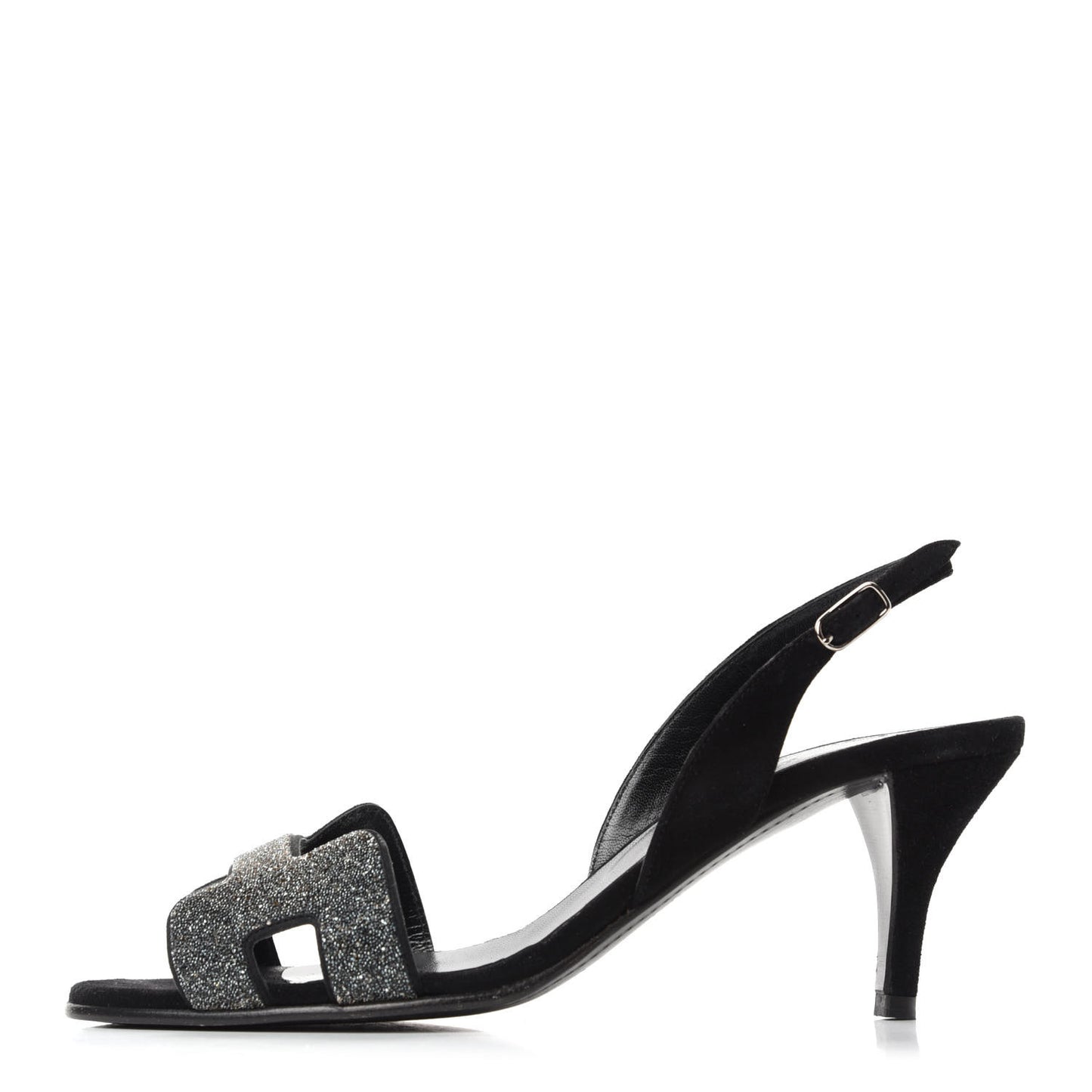 Velour Goatskin Crystal Poudre Night 70 Slingback Sandals 36 Argent Black