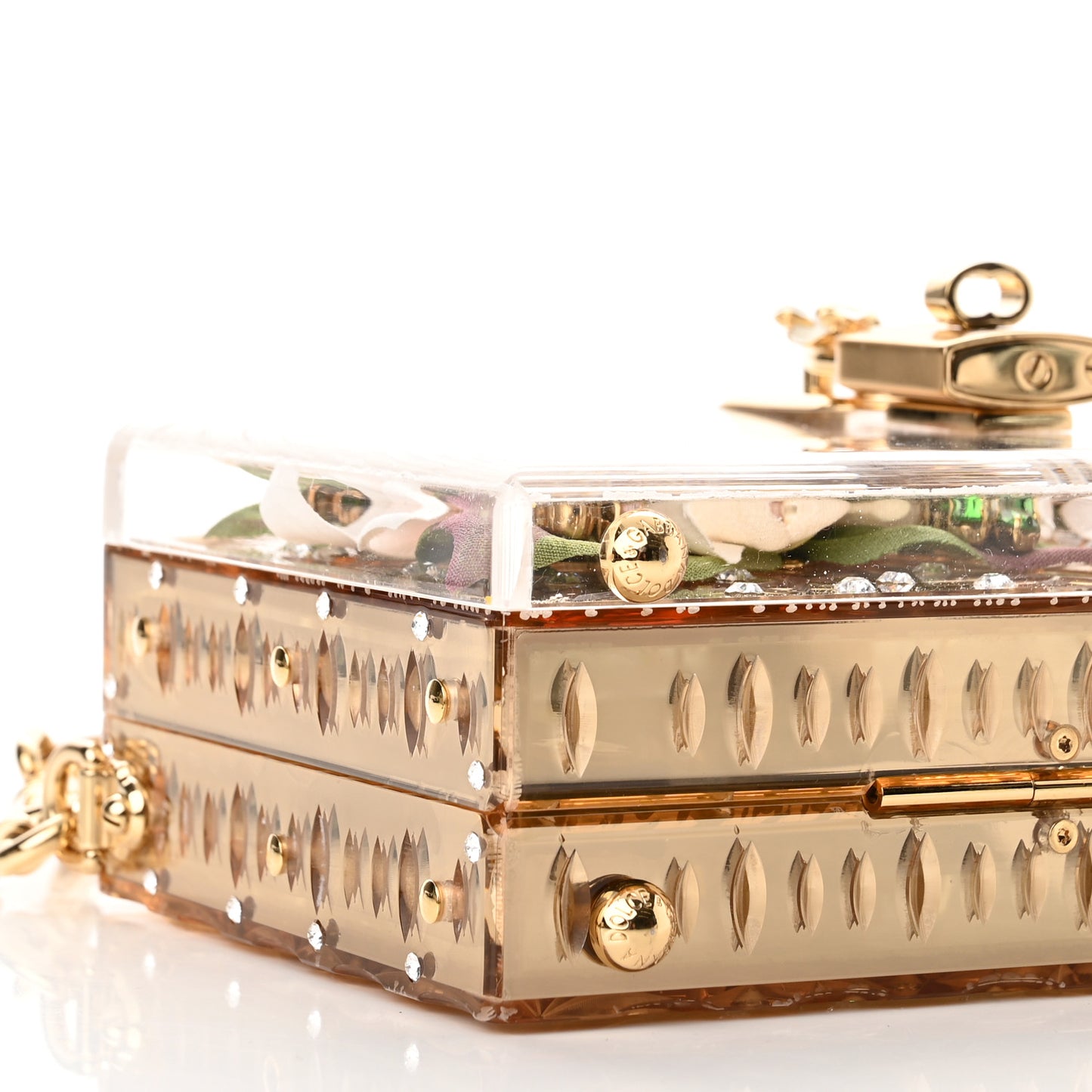 Metallic Plexiglass Crystal Embellished Shoulder Bag Gold