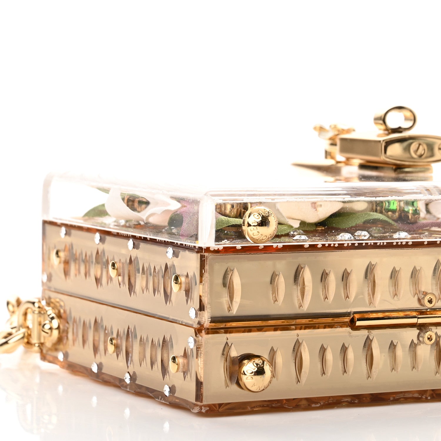 Dolce & Gabbana Metallic Plexiglass Crystal Embellished Shoulder Bag Gold 7 of 8