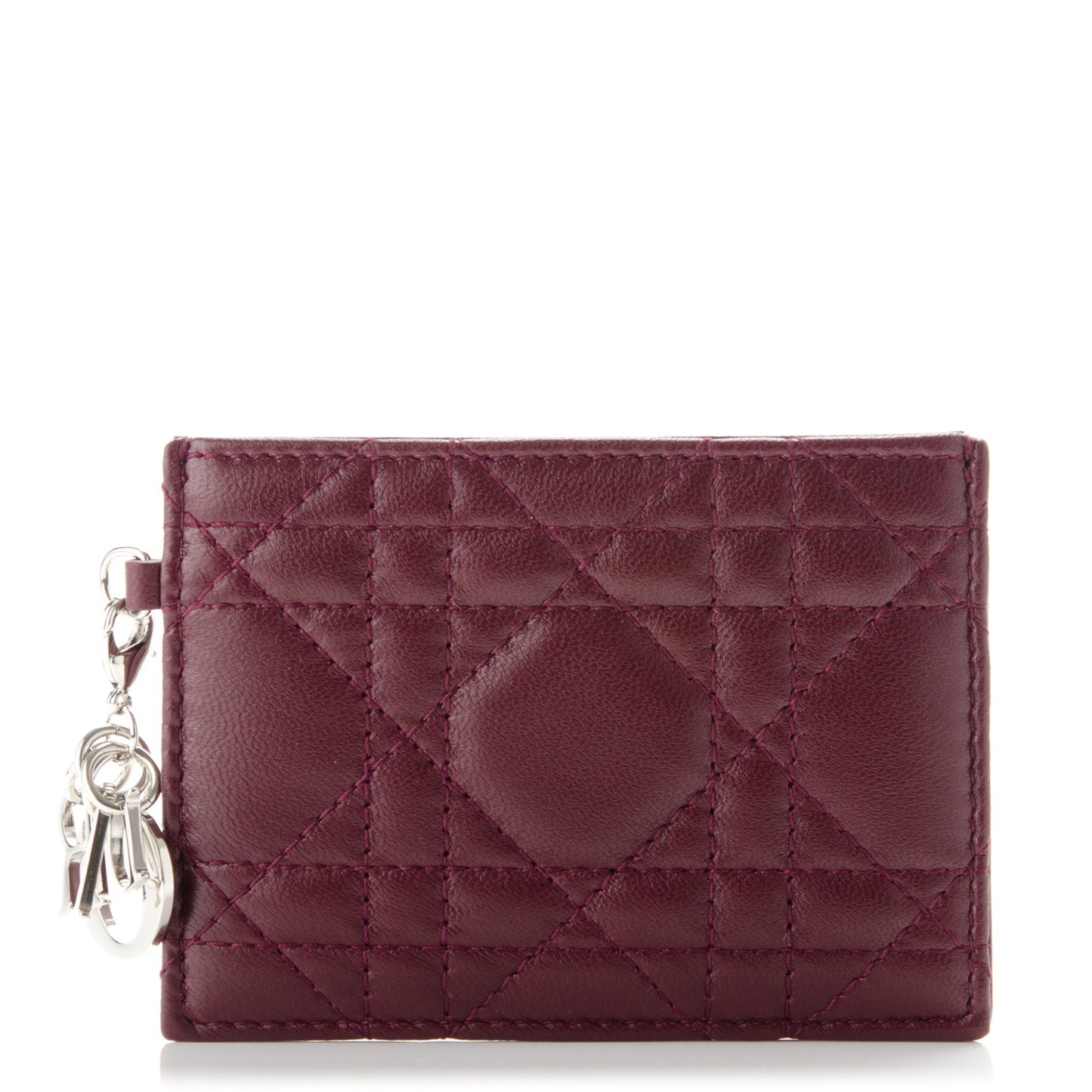 Lambskin Cannage Lady Dior Card Holder Burgundy