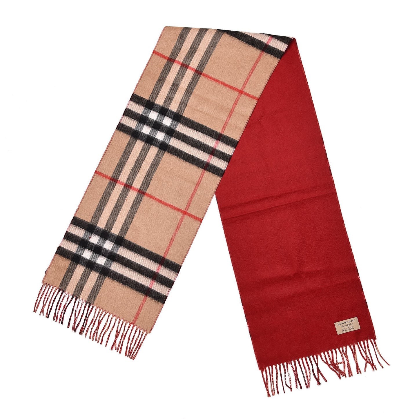 Cashmere Giant Check Fringe Scarf Camel Parade Red