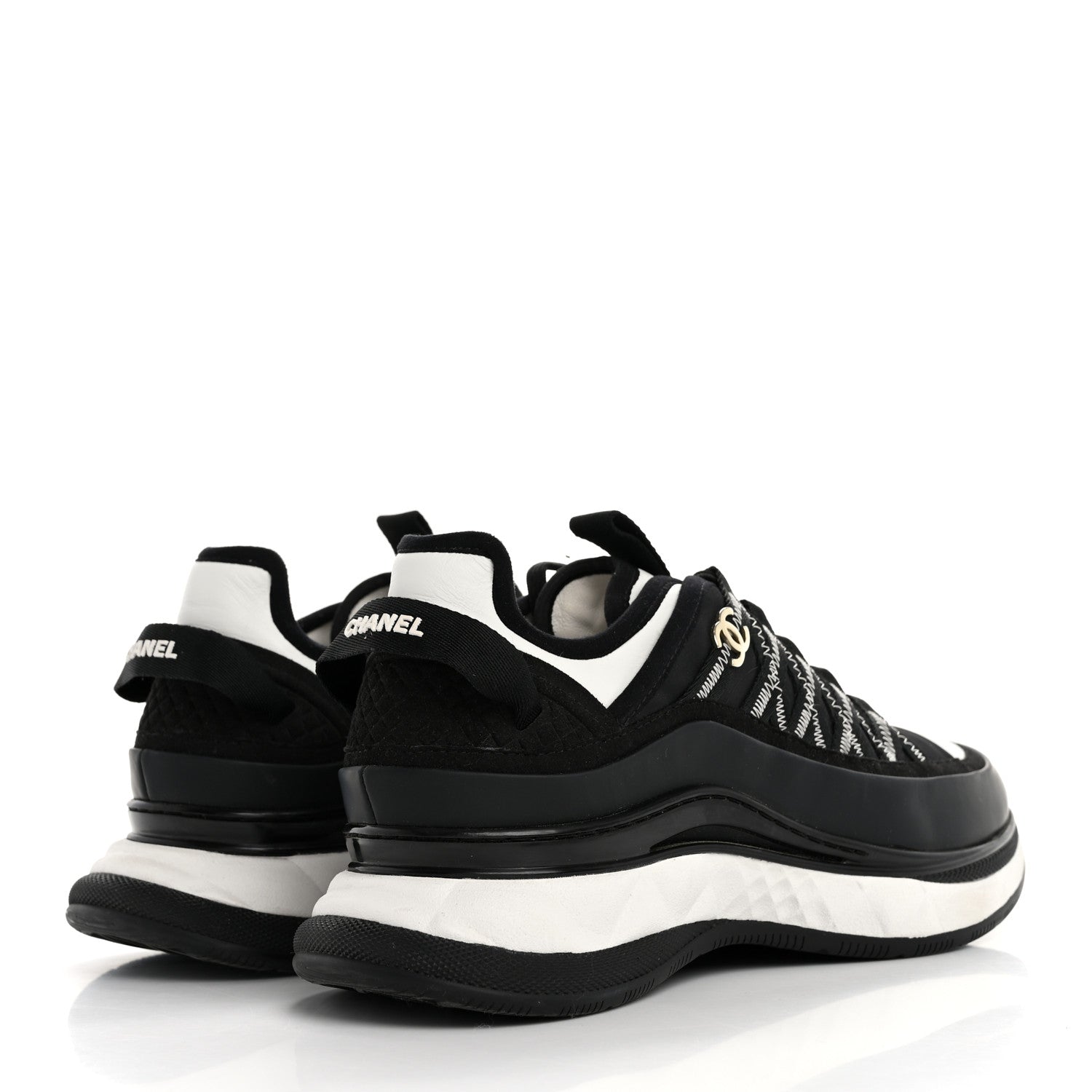 Chanel Mixed Fibers Suede Calfskin CC Sneakers 38 Black White 5 of 10