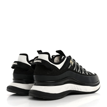 Chanel Mixed Fibers Suede Calfskin CC Sneakers 38 Black White 5 of 10