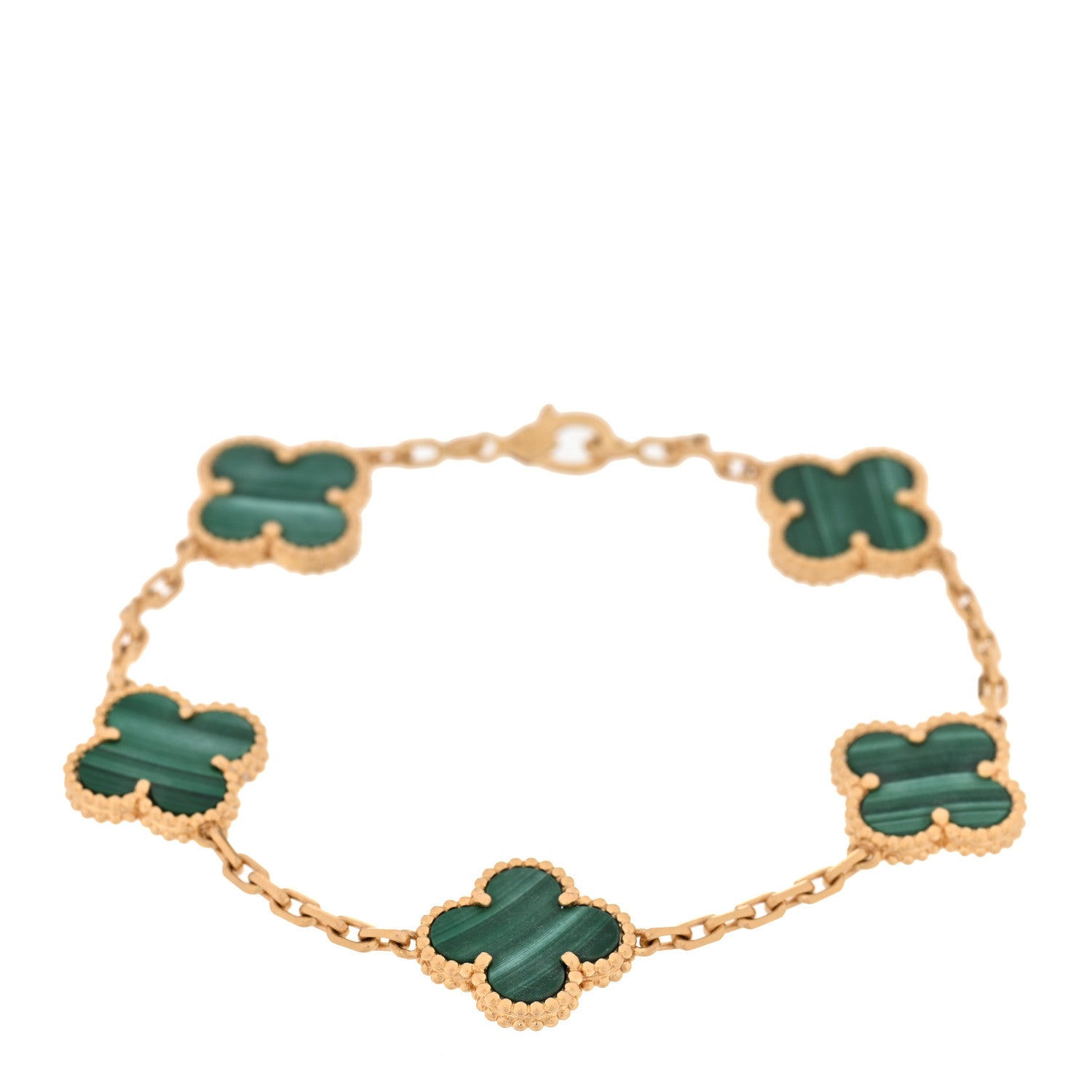 Van Cleef & Arpels 18K Yellow Gold Malachite 5 Motifs Vintage Alhambra Bracelet 1 of 11