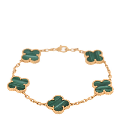 Van Cleef & Arpels 18K Yellow Gold Malachite 5 Motifs Vintage Alhambra Bracelet 1 of 11