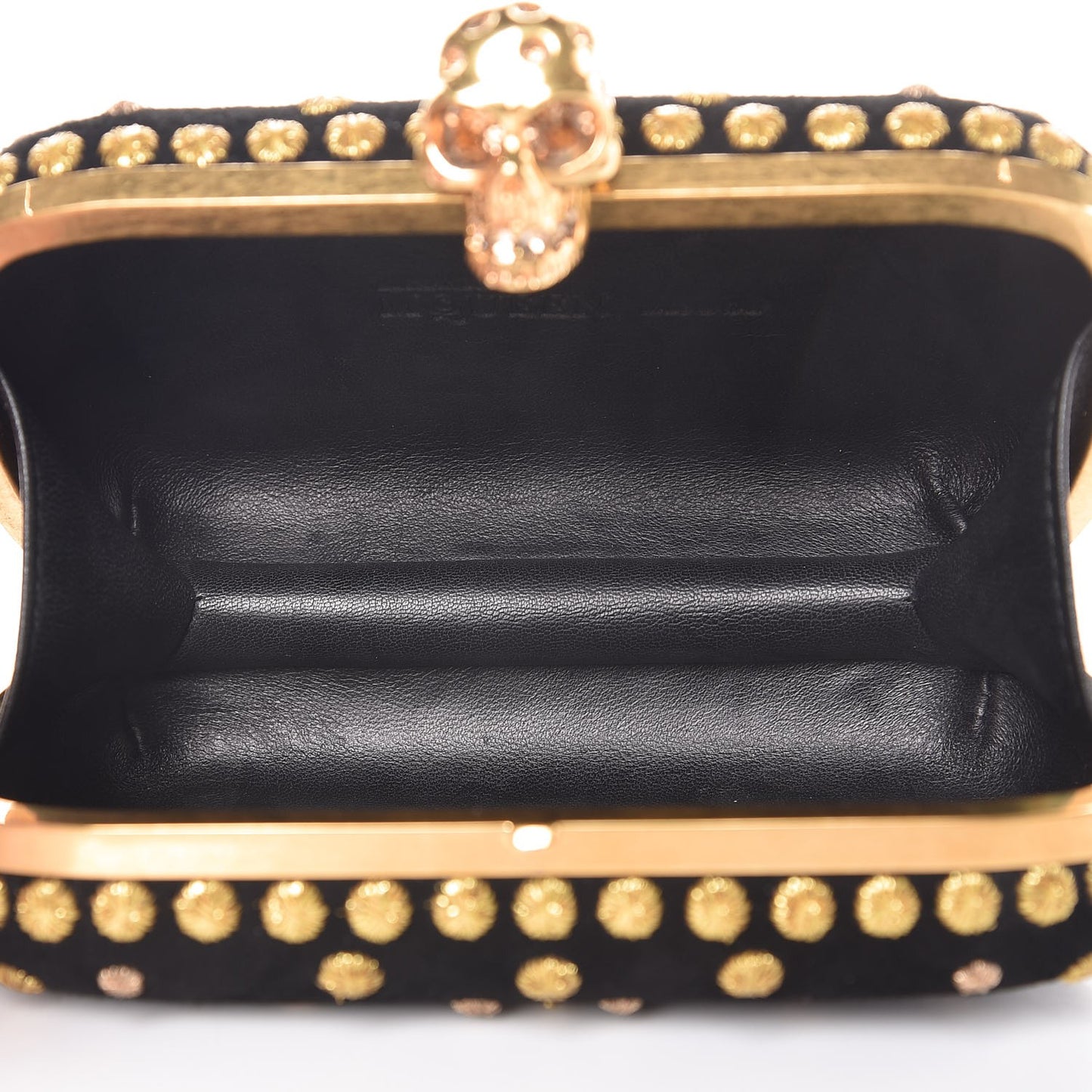 Embroidered Skull Box Clutch Black Gold