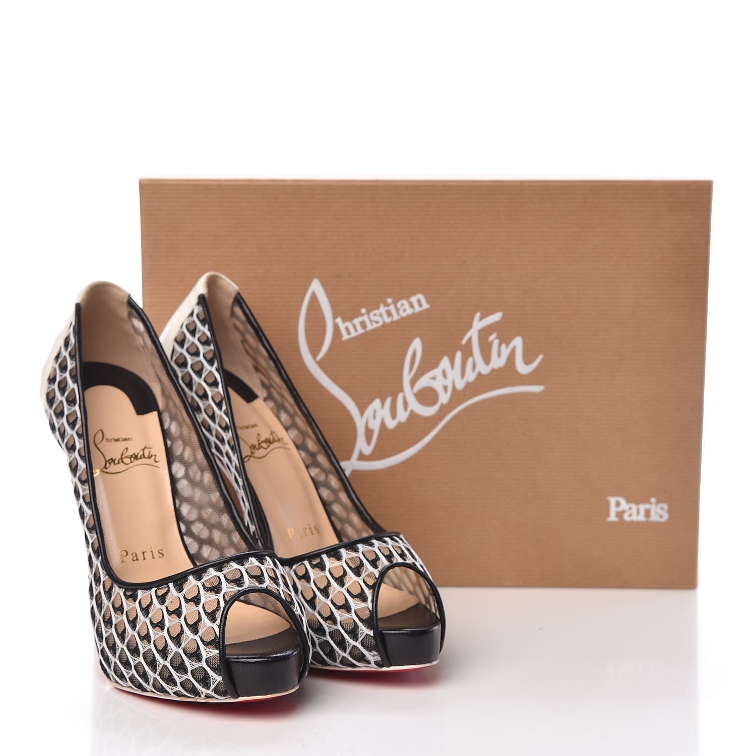 Christian Louboutin Maxi Fishnet Very Lace 120 Pumps 36 Version Latte Black 10 of 10
