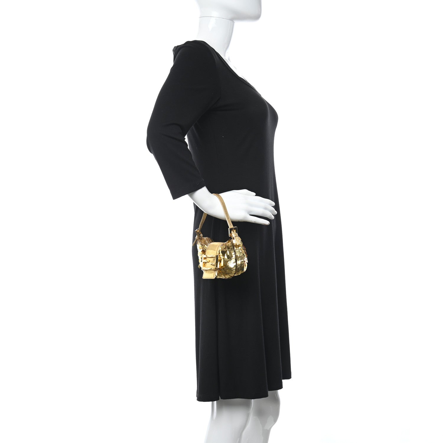 Fendi Sequin Paillettes Mini Half Moon Baguette Gold 2 of 13