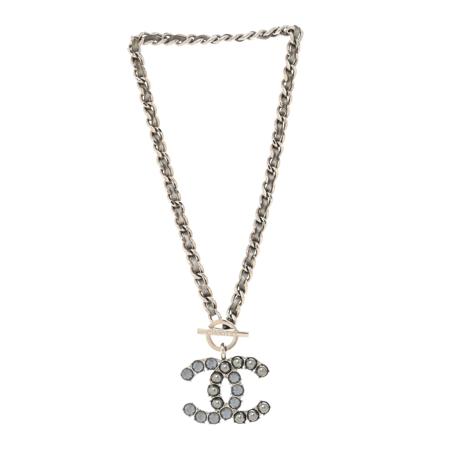 Chanel Metal Strass Calfskin Glass Pearls CC Short Necklace Black Dark Grey 2 of 4