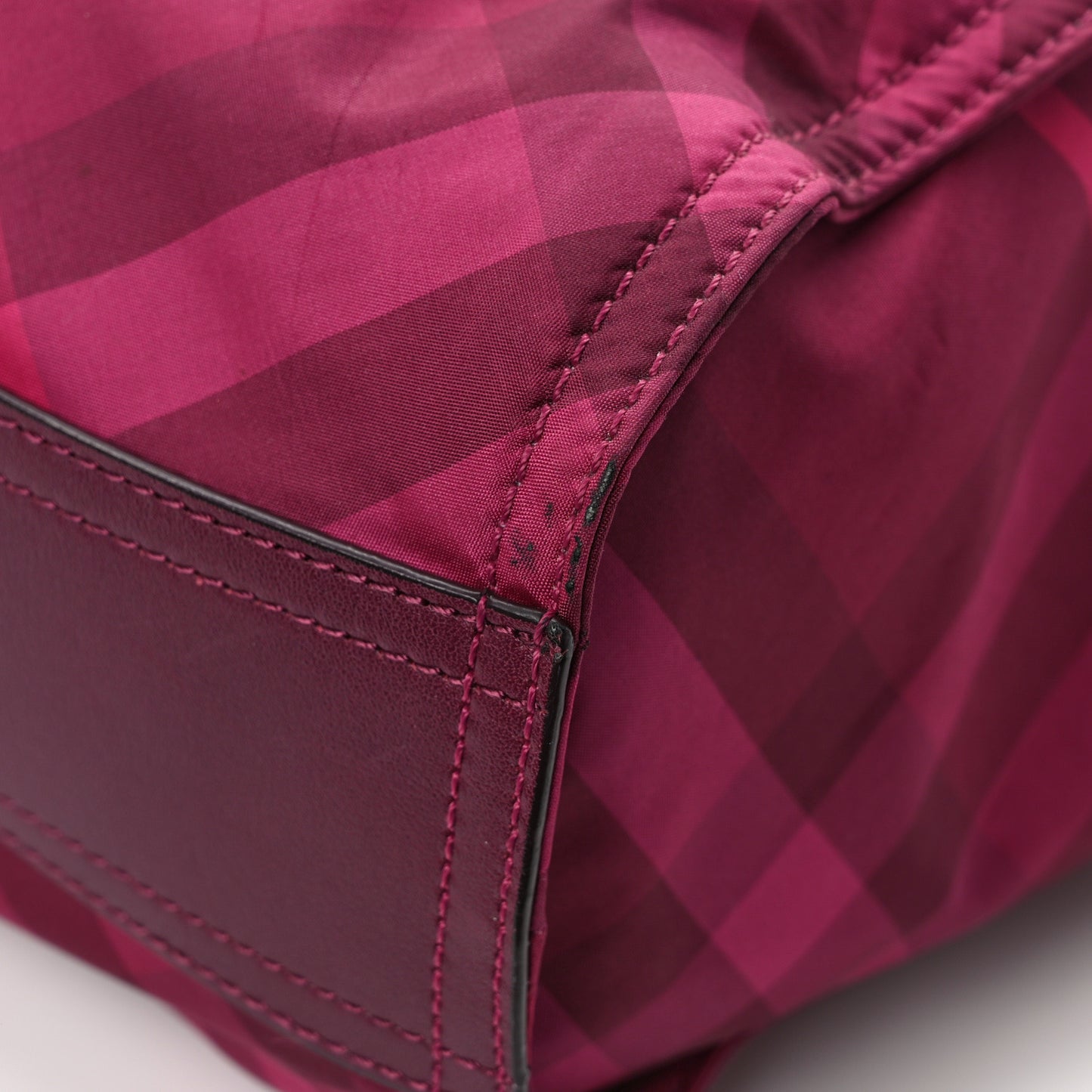 Nylon Check Small Buckleigh Packable Tote Bright Burgundy