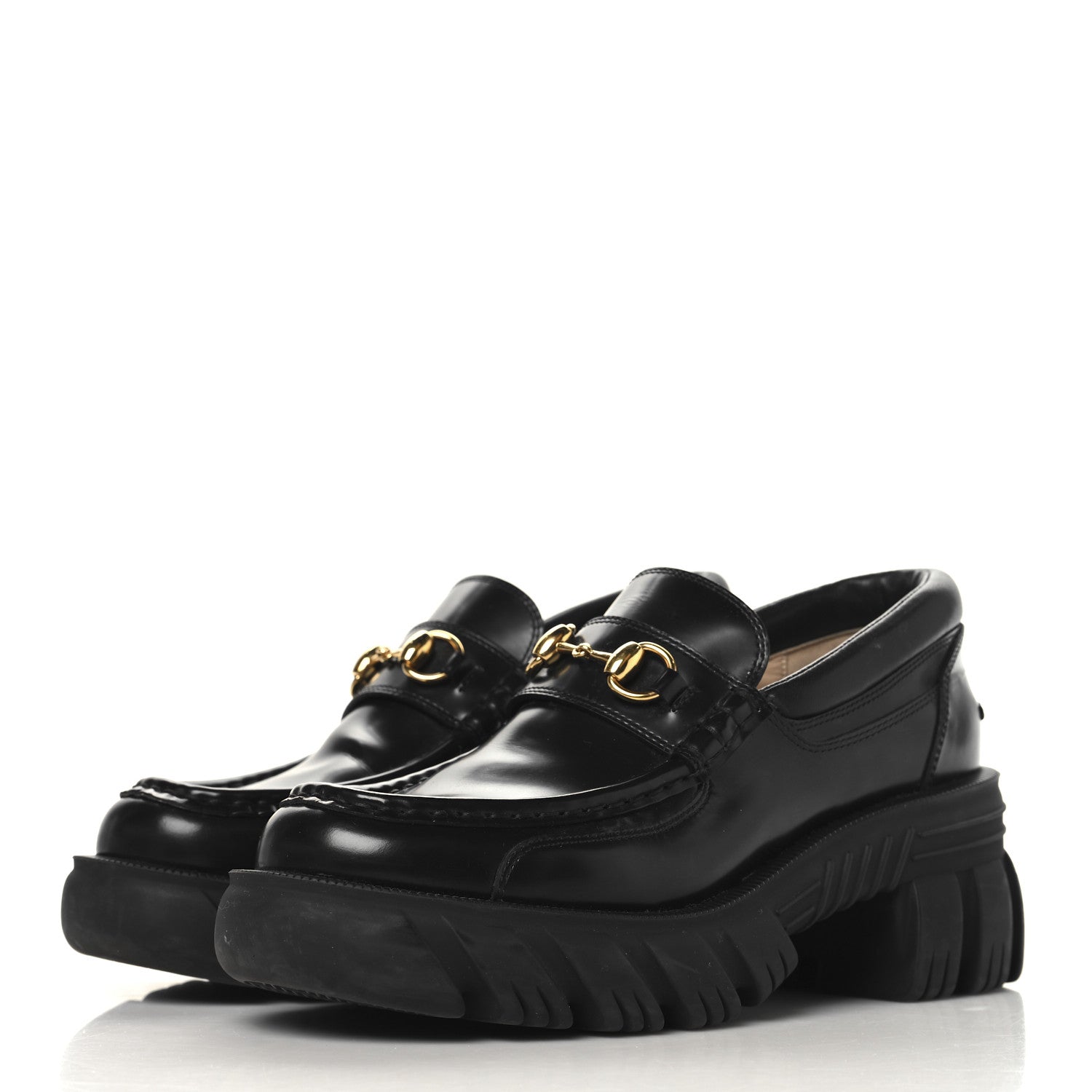 Gucci Magnum Calfskin Nappa Samoa Womens Horsebit Platform Chunky Lug Sole 40mm Loafers 38.5  Black 4 of 9