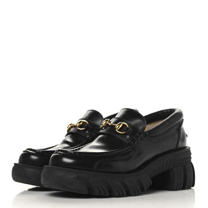 Gucci Magnum Calfskin Nappa Samoa Womens Horsebit Platform Chunky Lug Sole 40mm Loafers 38.5  Black 4 of 9