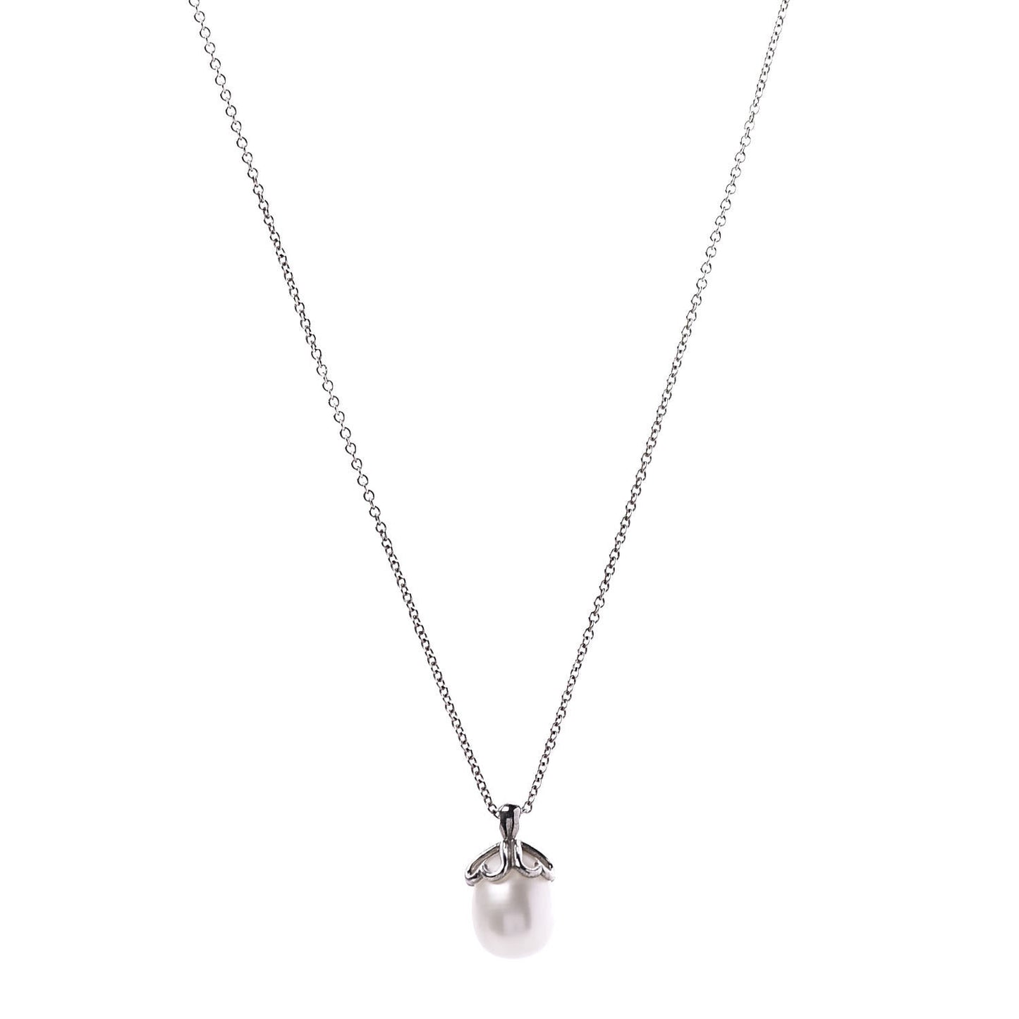 Sterling Silver Pearl Heart Cap Pendant Necklace