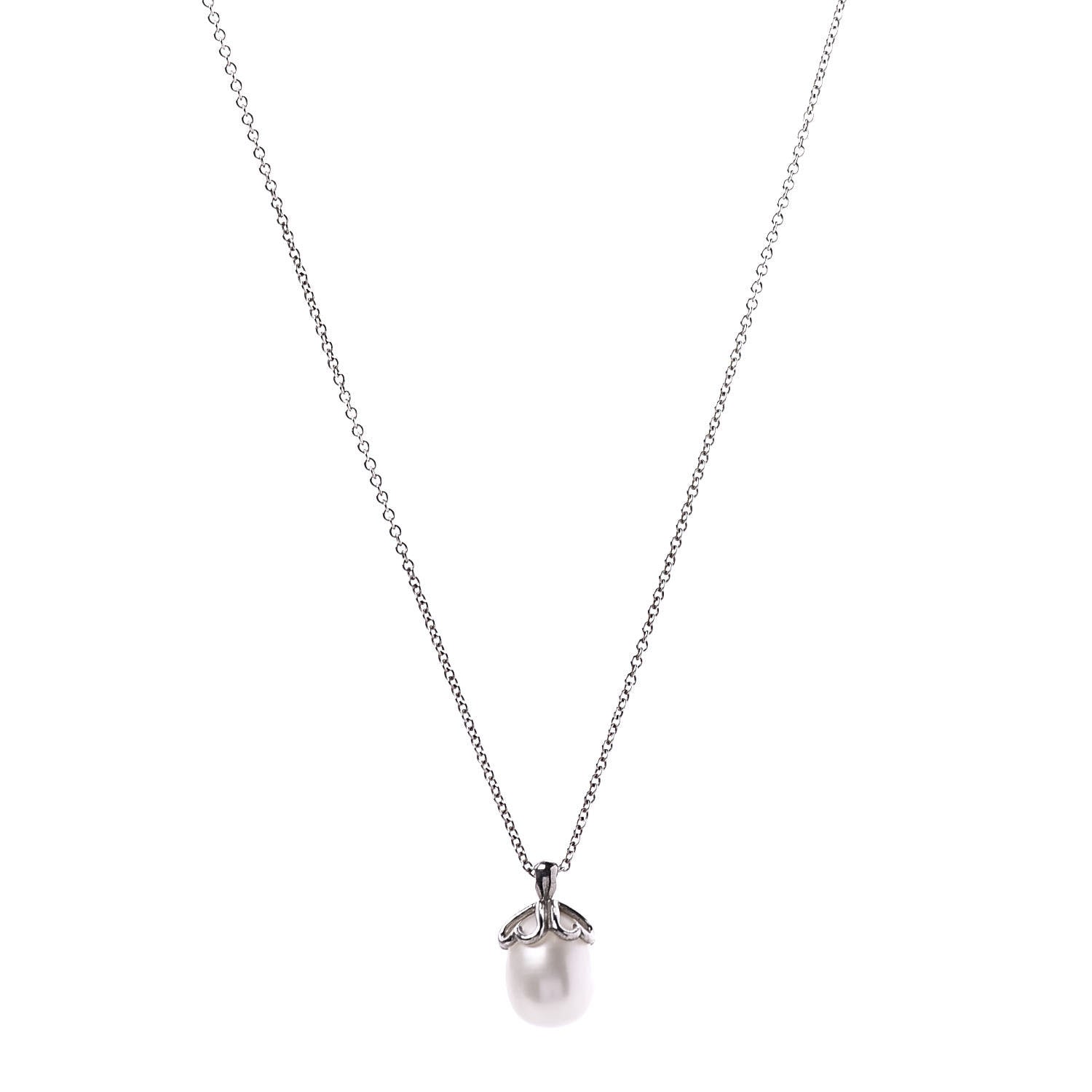 Tiffany Sterling Silver Pearl Heart Cap Pendant Necklace 2 of 6