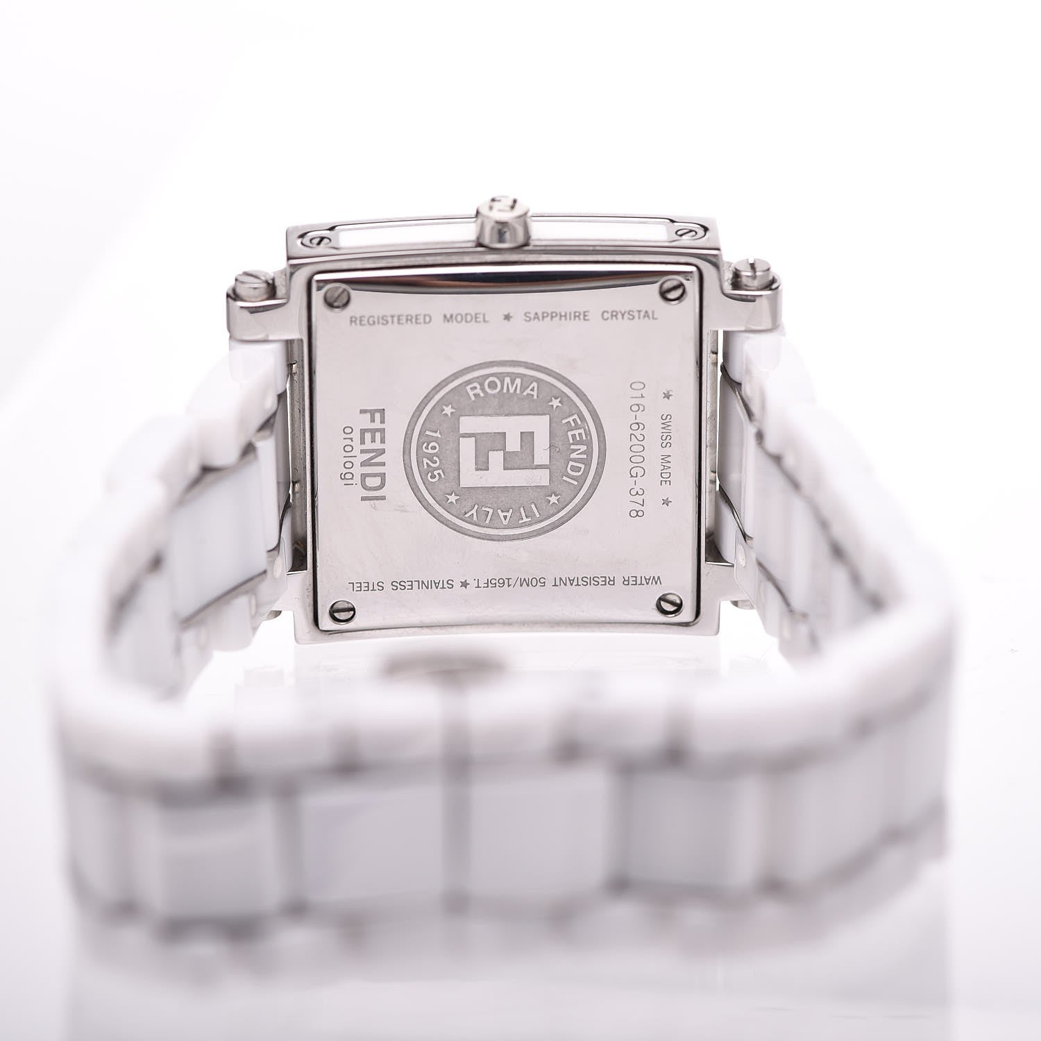Fendi Stainless Steel Ceramic Diamond Bezel 30mm Quadro Quartz Watch White 5 of 7