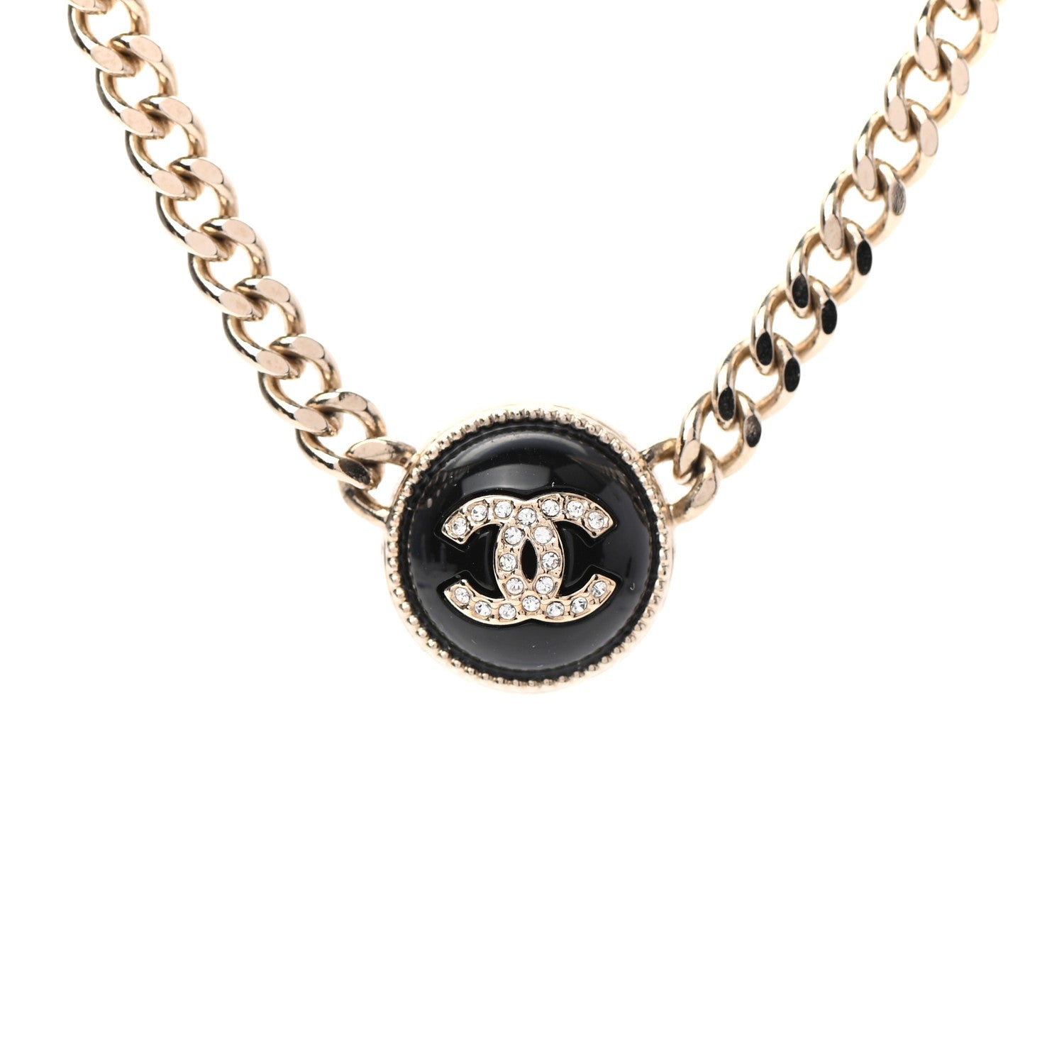 Chanel Crystal Resin CC Chain Link Short Necklace Black Gold 4 of 5