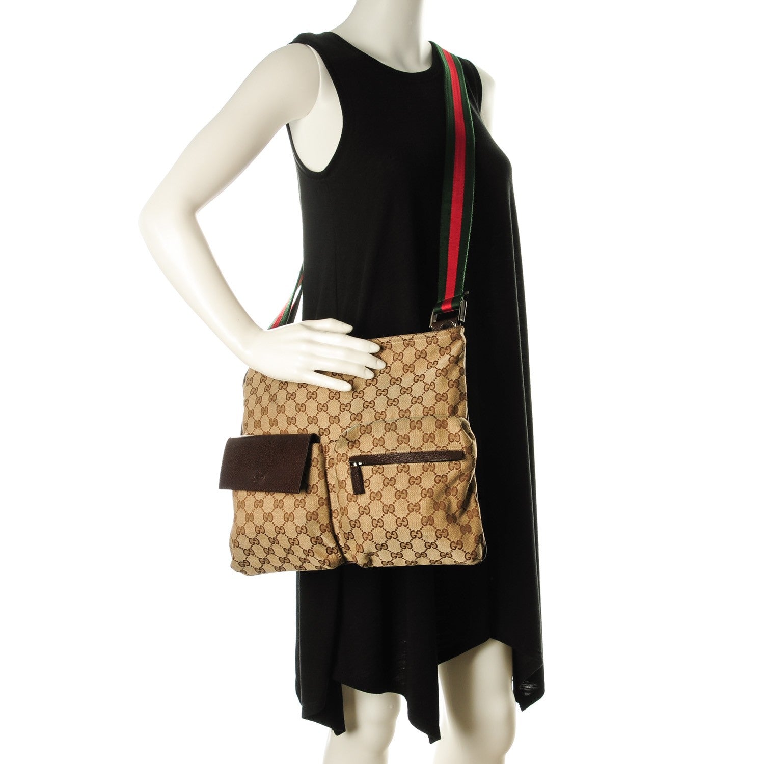Gucci Monogram Web Medium Double Pocket Messenger Bag Dark Brown 2 of 8
