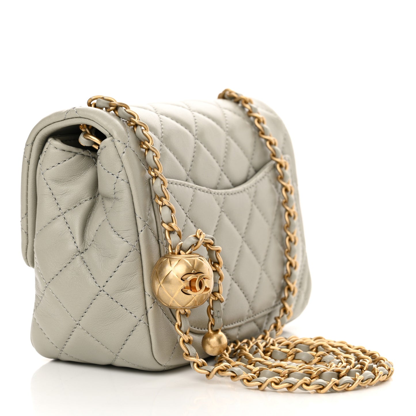 Lambskin Quilted Mini Pearl Crush Flap Grey