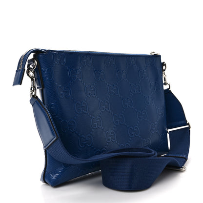 Gucci Calfskin GG Tennis Embossed Medium Wristlet Messenger Bag Intense Metal Blue 3 of 12
