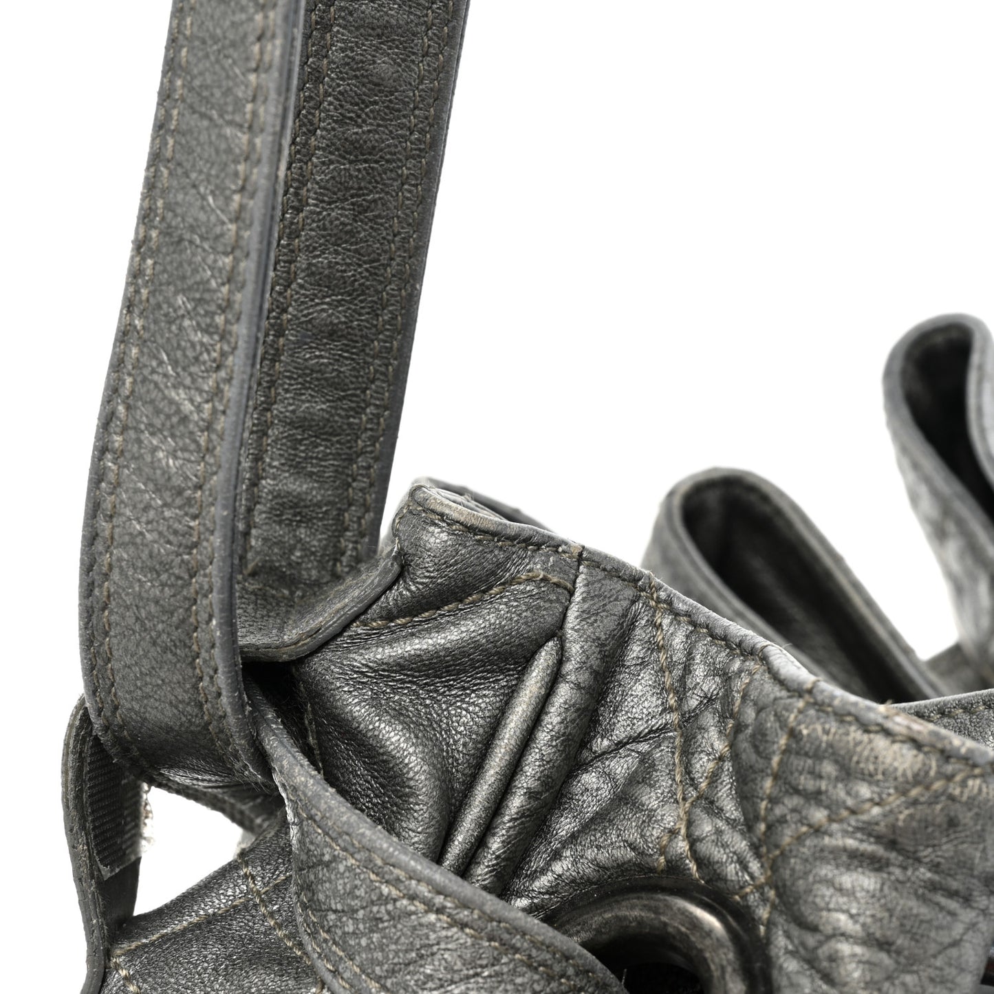 Metallic Lambskin Cannage Drawstring Bag Grey