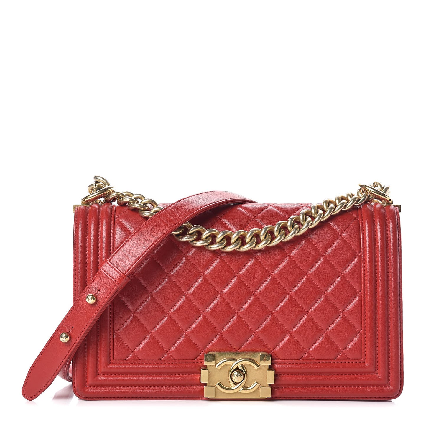 Lambskin Quilted Medium Boy Flap Red
