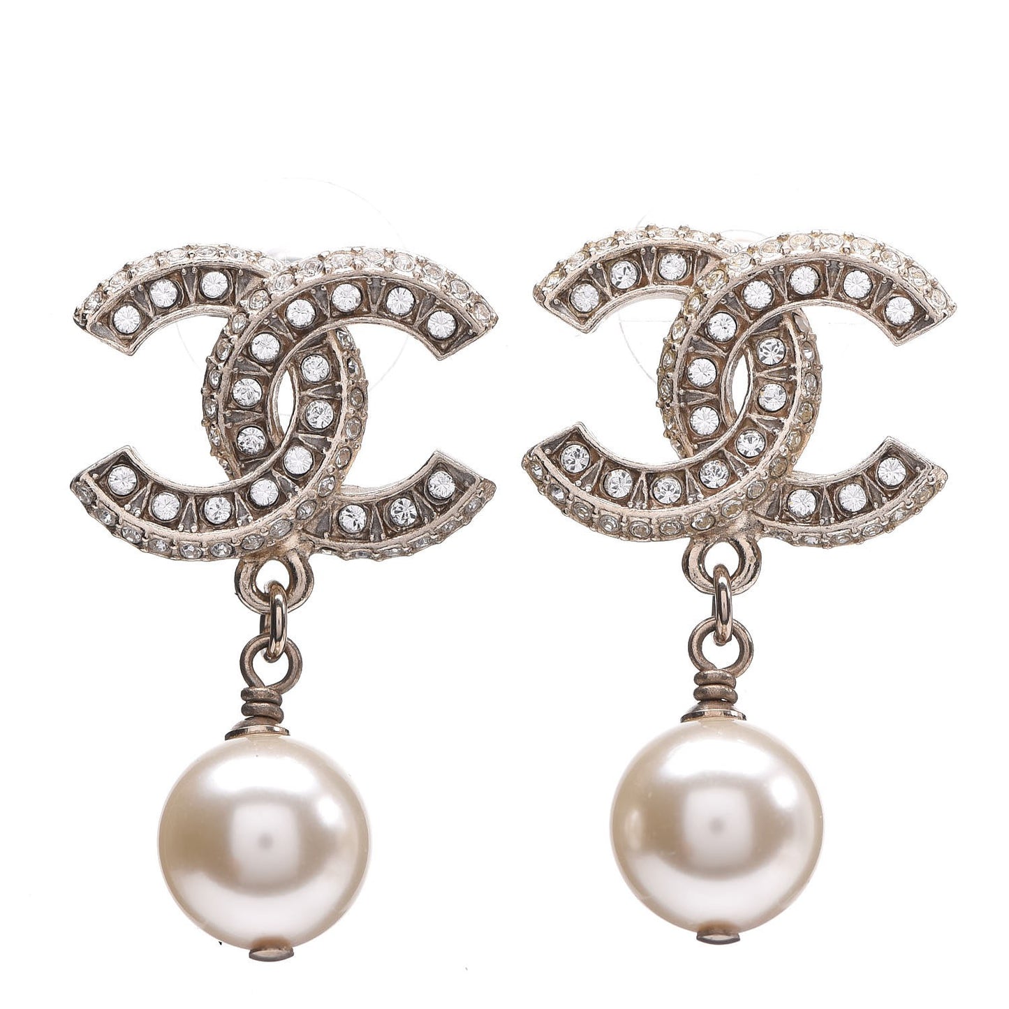 Crystal Pearl CC Drop Earrings Gold