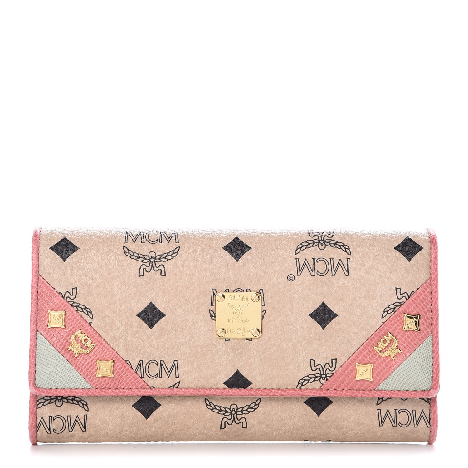 MCM Visetos Lizard Continental Flap Wallet Pink Beige 1 of 10