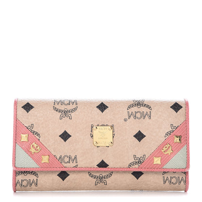 MCM Visetos Lizard Continental Flap Wallet Pink Beige 1 of 10