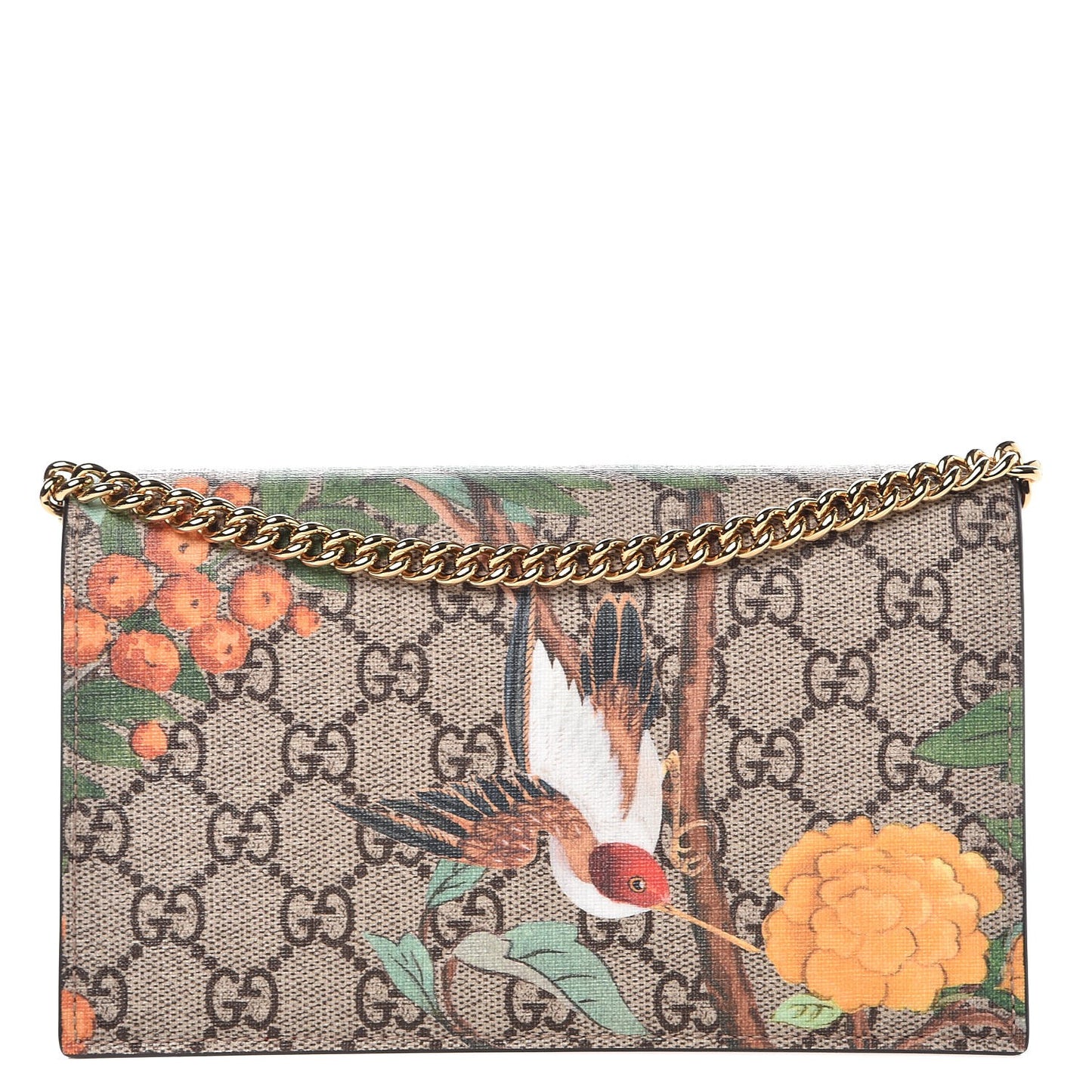GG Supreme Monogram Tian Chain Wallet Beige Multicolor Red